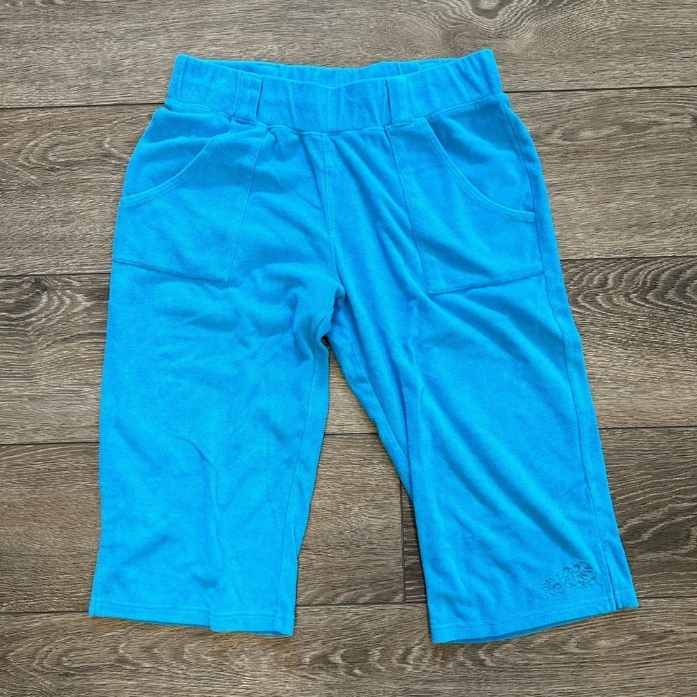 Aqua funky bright blue Terry cropped pants  SZ M beach lounge